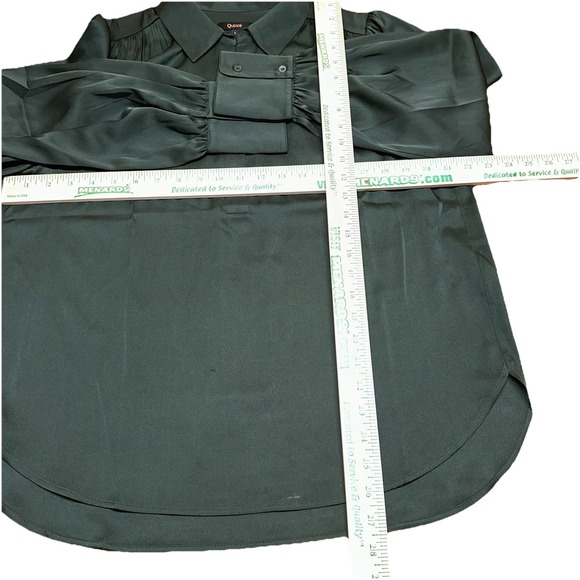 Quince Washable Stretch Silk Split Neck Blouse Forest Green Women's L - Picture 8 of 10